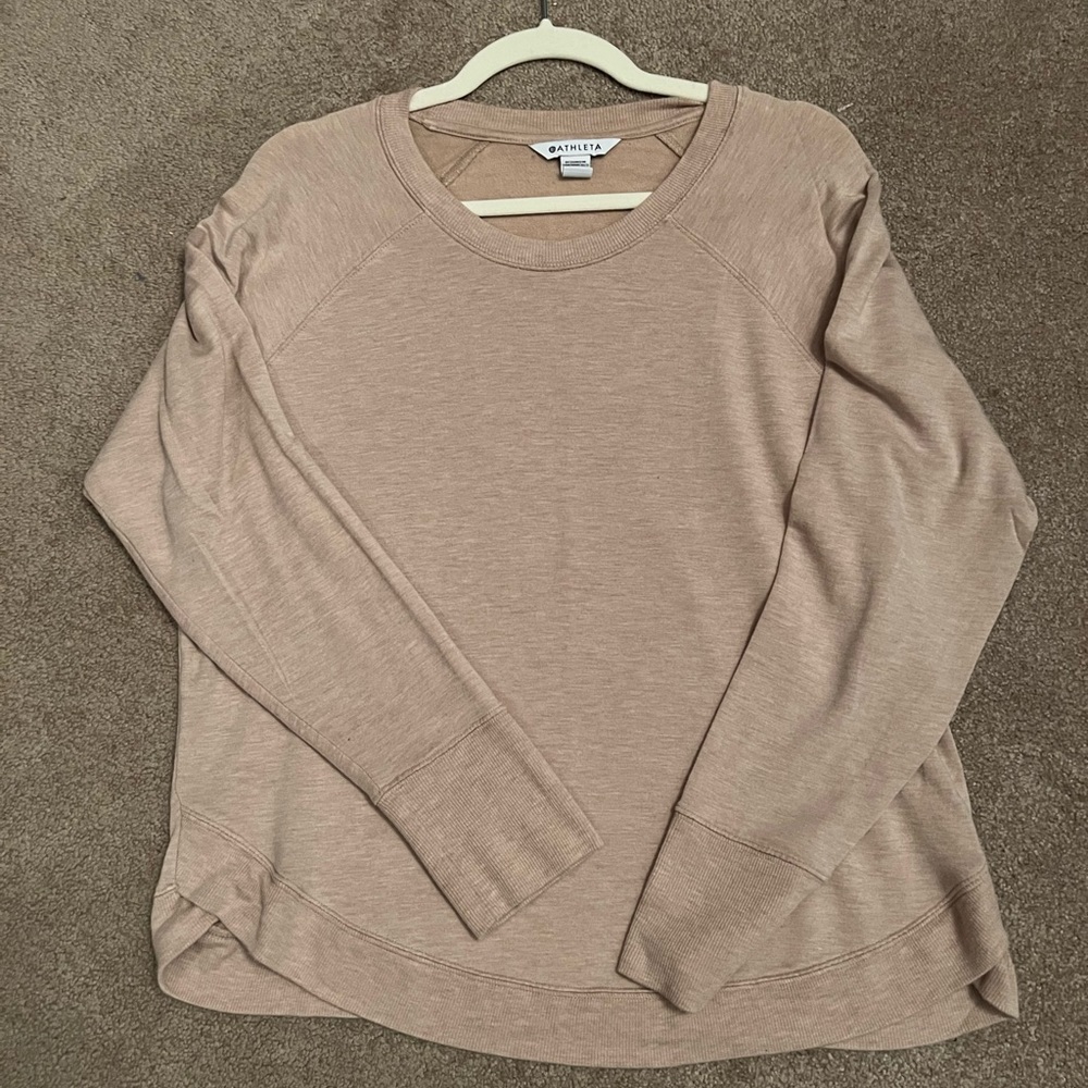 Athleta Mindset Beyond Soft Sweatshirt, tan, size large, gently used
